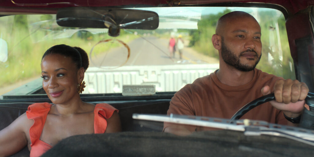 (L to R) Renate Stuurman as Princess and Anton Jeftha as Mawethu in Happiness Is | Cr. Courtesy of Netflix © 2024