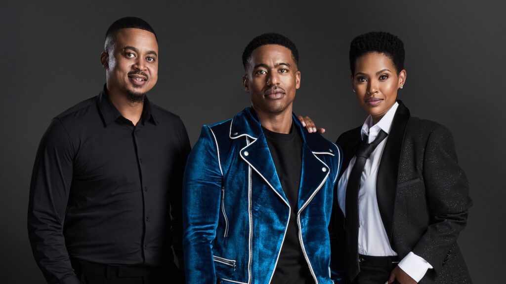Matli Mohapeloa as Mmusi, Jesse Suntele as MJ, and Gail Mabalane as Phello in Pimville on SABC 2