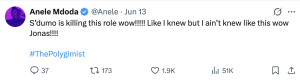 Anele reacting to The Polygamist on Twitter