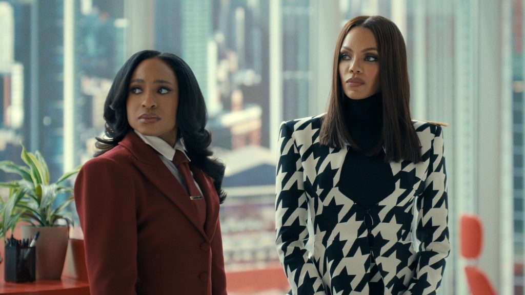 Taylor Polidore Williams as Kimmie and Crystle Stewart as Mallory in Beauty in Black Season 3